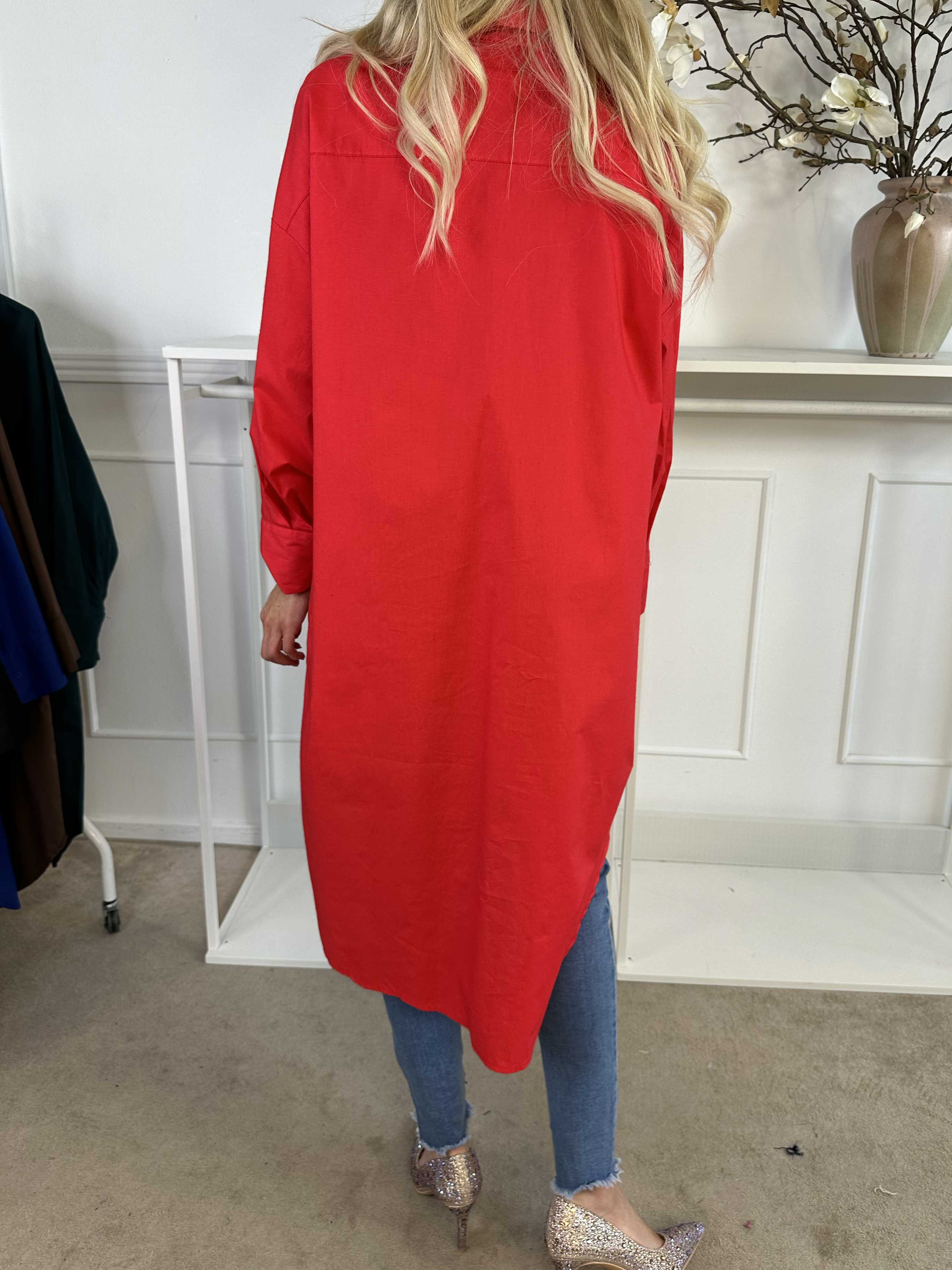 Ceylan - Lång enfärgad skjortklänning i bomull